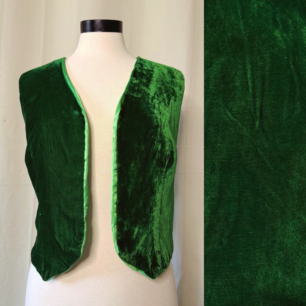 VTG 70s Handmade Green Velvet Vest Renaissance Faire Hobbit Cosplay Costume